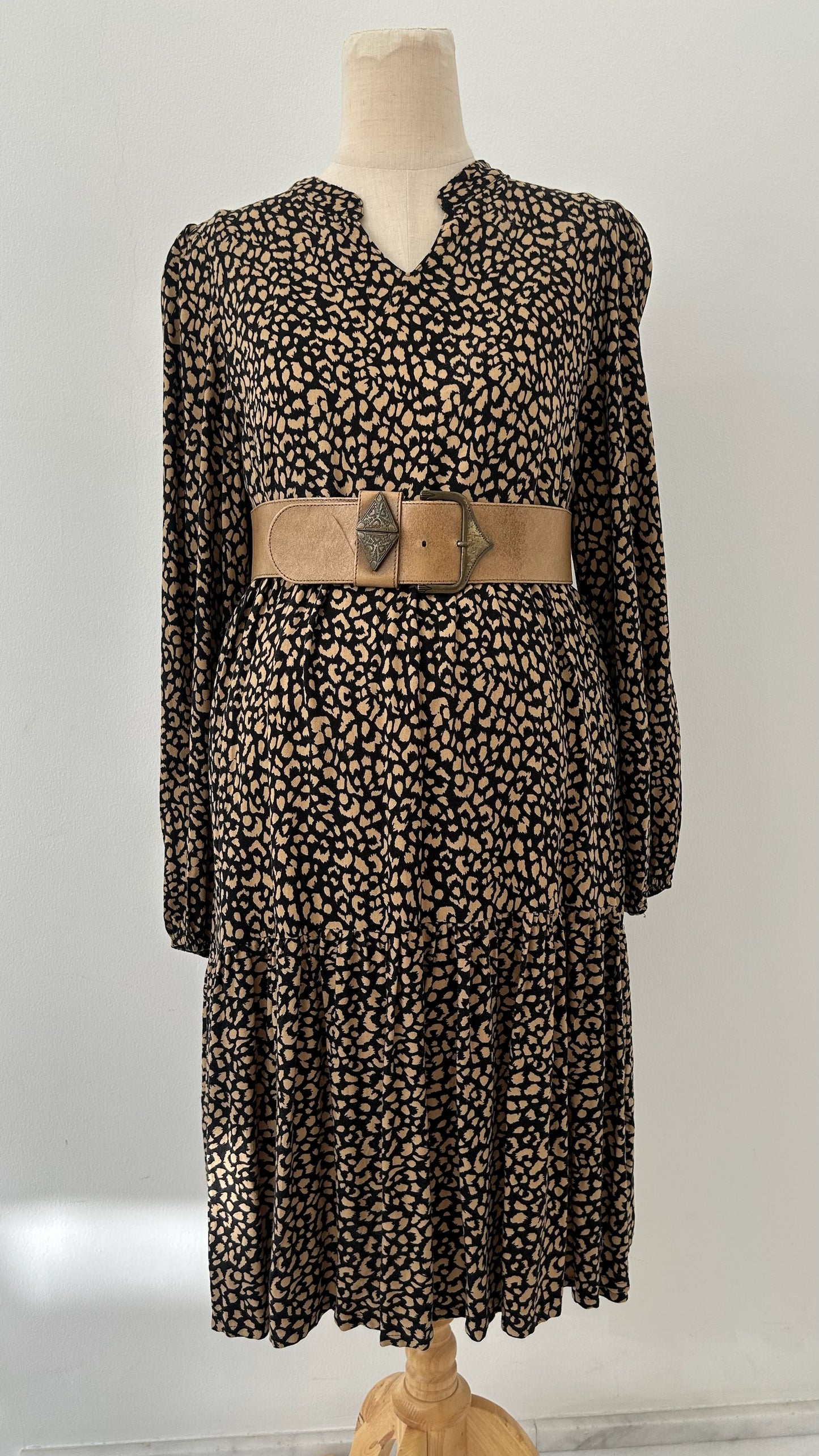 Beige and Black Dress by Defacto- Size XL
