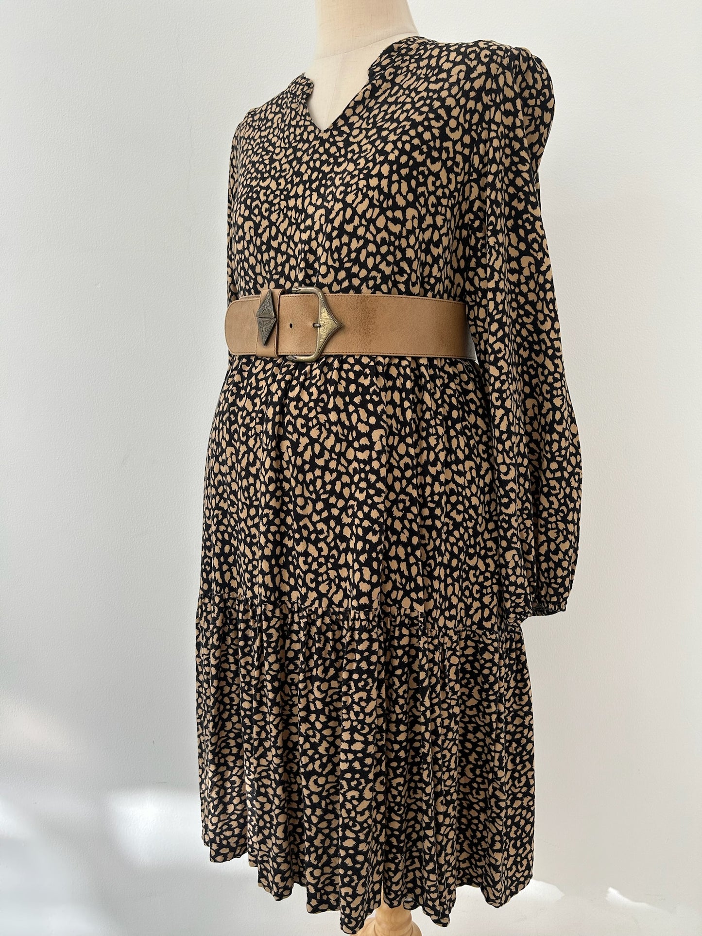 Beige and Black Dress by Defacto- Size XL