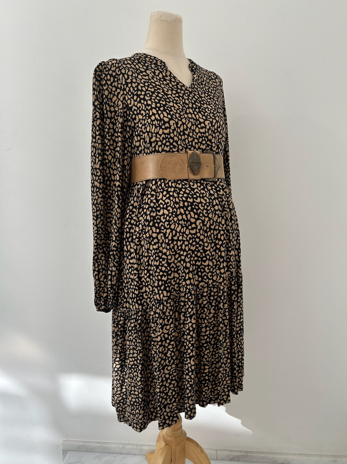 Beige and Black Dress by Defacto- Size XL