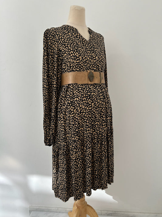 Beige and Black Dress by Defacto- Size XL